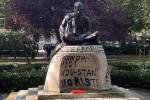 Mahatma Gandhi Statue in London breaking, Mahatma Gandhi Statue in London pictures, iconic gandhi statue vandalised near london university, Police Mahatma Gandhi Statue in London breaking, Mahatma Gandhi Statue in London pictures, iconic gandhi statue vandalised near london university, Police